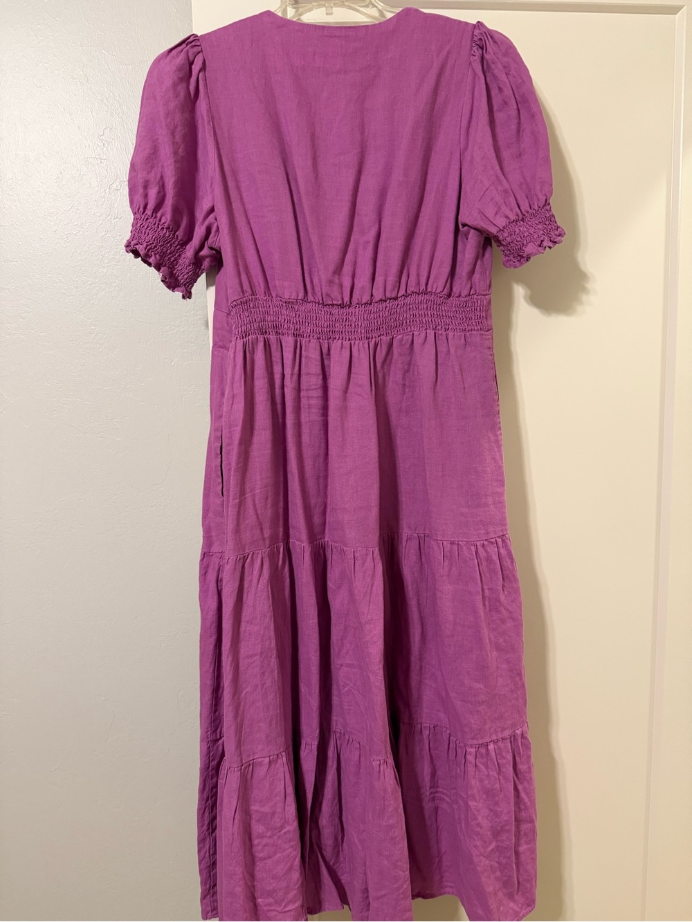 Boden Anna Linen Tie-Waist Puff Sleeve Top - Foxglove Purple - Picture 4 of 4